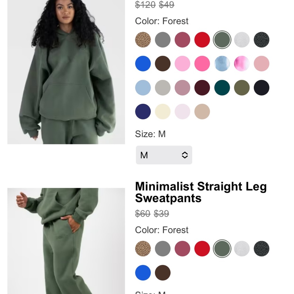 Comfrt Minimalist Hoodie/Straight Leg Sweatpants bundle.Forest Green,Small. NEW!